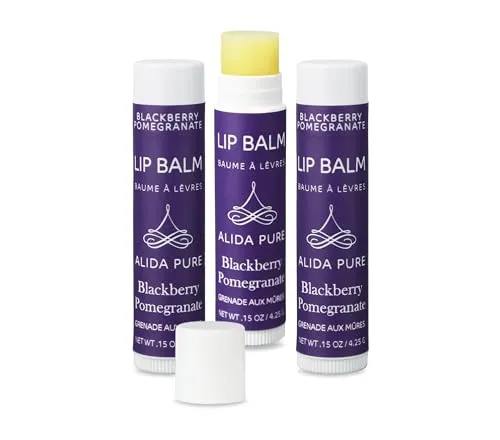 ALIDA PURE Blackberry Pomegranate Lip Balm Collection, Vegan Lip Balm Set, Beeswax Free, with Avocado Oil, Organic Jojoba Oil, and Vitamin E, Natural Moisturizer for Dry, Chapped Lips, 3 Tube Set