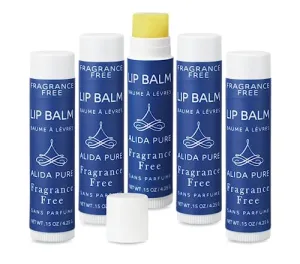 ALIDA PURE Fragrance Free Lip Balm, Vegan Lip Balm Set, Unscented, No Flavor, Beeswax Free, Organic Jojoba Oil, Avocado Oil, Vitamin E, Natural Moisturizer for Dry, Chapped, or Cracked Lips 5 Tube Set