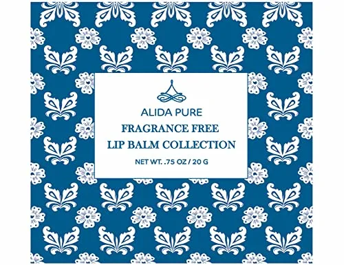 ALIDA PURE Fragrance Free Lip Balm, Vegan Lip Balm Set, Unscented, No Flavor, Beeswax Free, Organic Jojoba Oil, Avocado Oil, Vitamin E, Natural Moisturizer for Dry, Chapped, or Cracked Lips 5 Tube Set