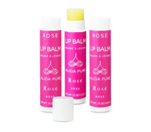 ALIDA PURE Rose Lip Balm Collection, Vegan Lip Balm Set, Beeswax Free, with Avocado Oil, Organic Jojoba Oil, and Vitamin E, Natural Moisturizer for Dry, Chapped Lips, 3 Tube Set