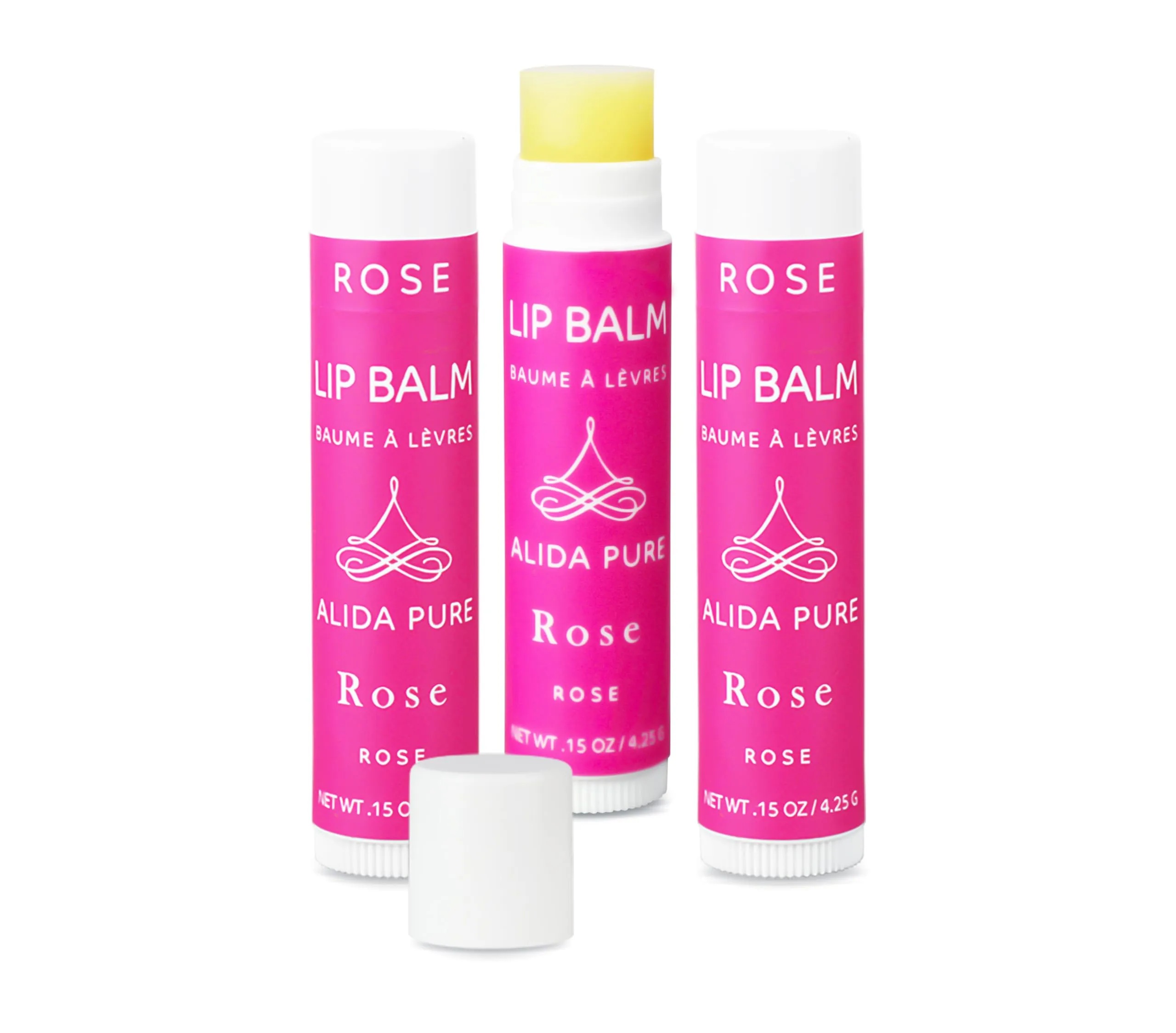 ALIDA PURE Rose Lip Balm Collection, Vegan Lip Balm Set, Beeswax Free, with Avocado Oil, Organic Jojoba Oil, and Vitamin E, Natural Moisturizer for Dry, Chapped Lips, 3 Tube Set