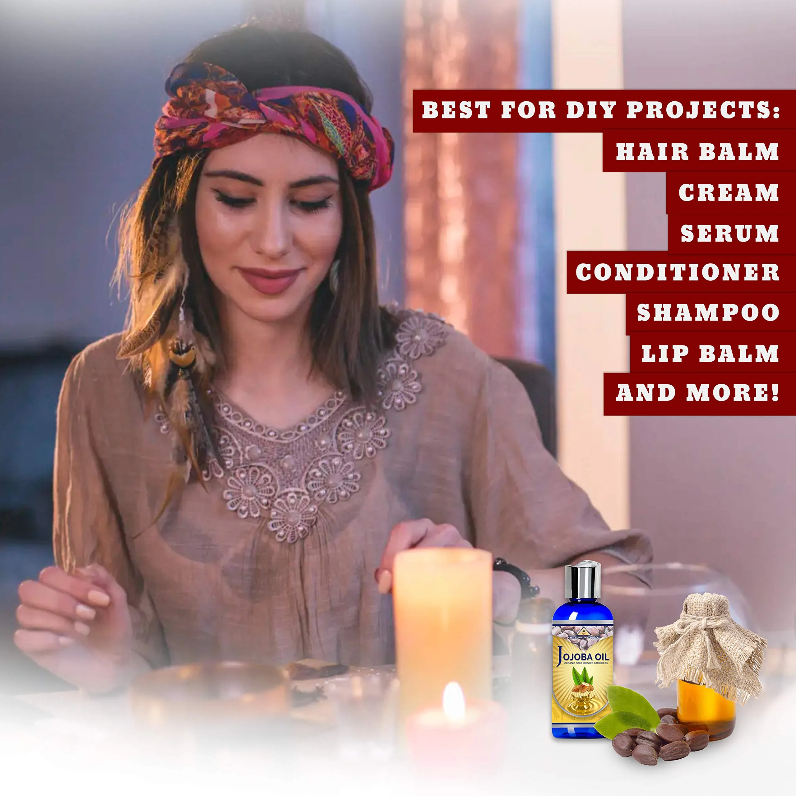 Ancient Health Remedies Organic Unrefined Cold Pressed PURE JOJOBA CARRIER OIL (4 oz) Bulk Wholesale Beauty, Hair Growth Moisturizing DIY Oil For Body Butter Skin Products & Skin Softening (INDIA)