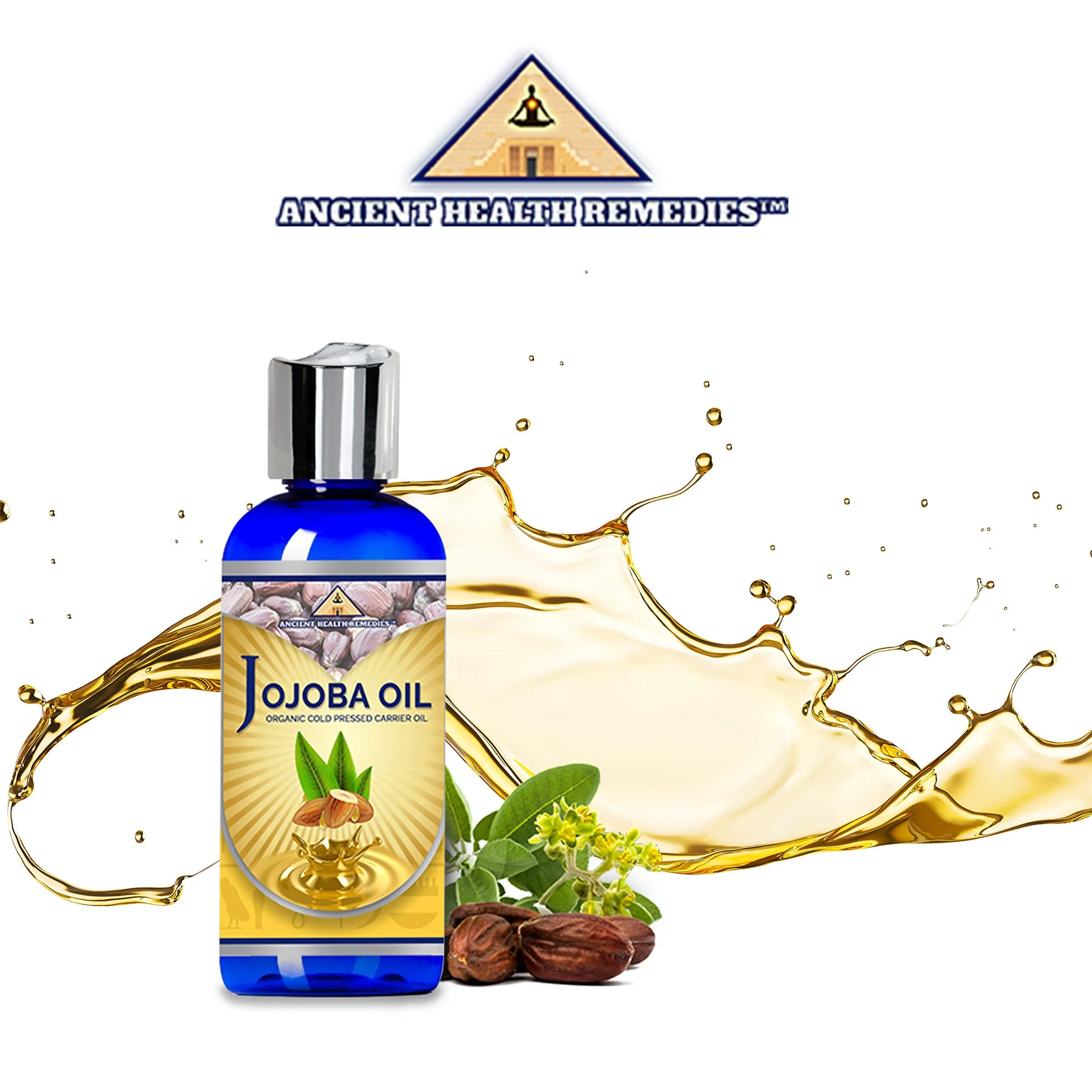 Ancient Health Remedies Organic Unrefined Cold Pressed PURE JOJOBA CARRIER OIL (4 oz) Bulk Wholesale Beauty, Hair Growth Moisturizing DIY Oil For Body Butter Skin Products & Skin Softening (INDIA)