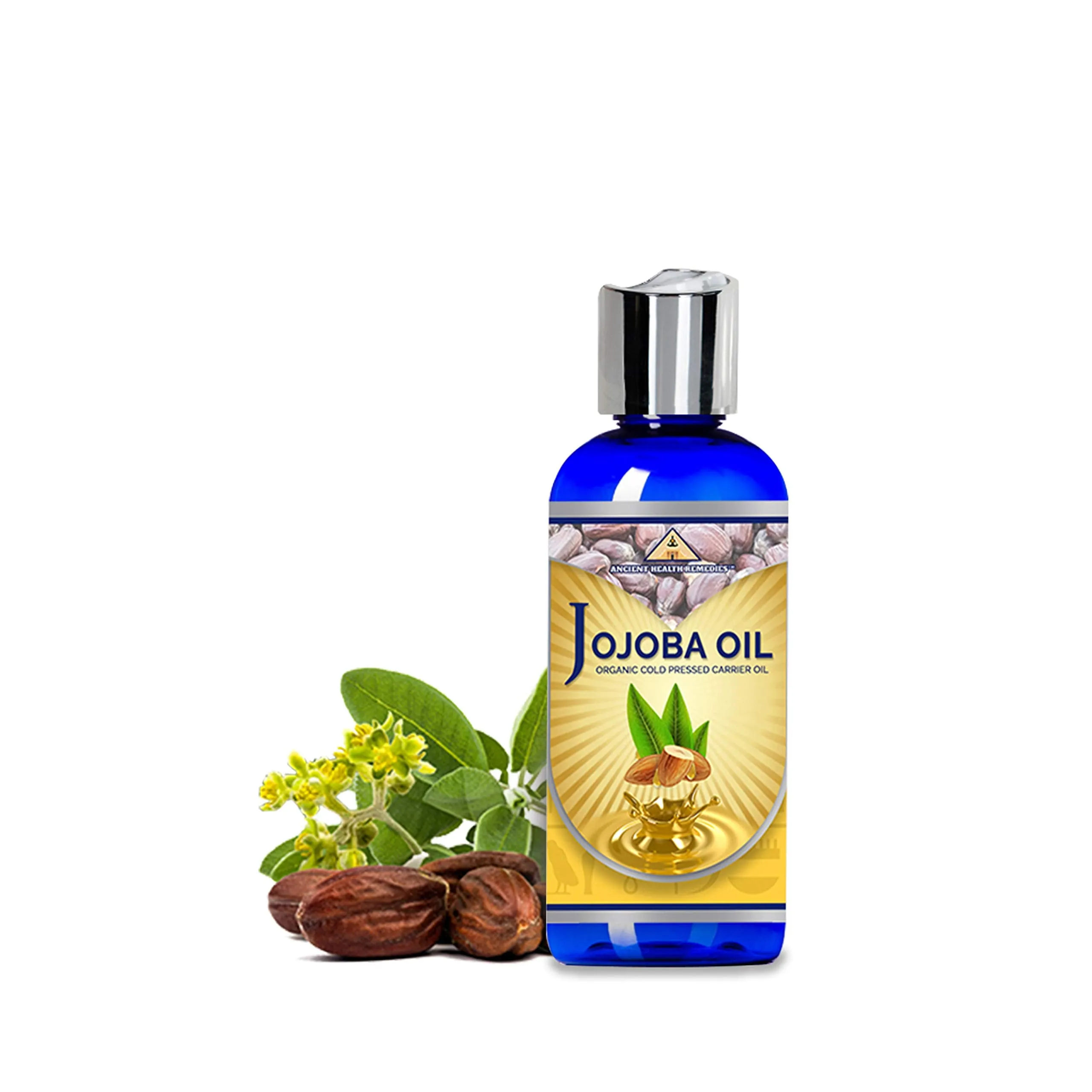 Ancient Health Remedies Organic Unrefined Cold Pressed PURE JOJOBA CARRIER OIL (4 oz) Bulk Wholesale Beauty, Hair Growth Moisturizing DIY Oil For Body Butter Skin Products & Skin Softening (INDIA)