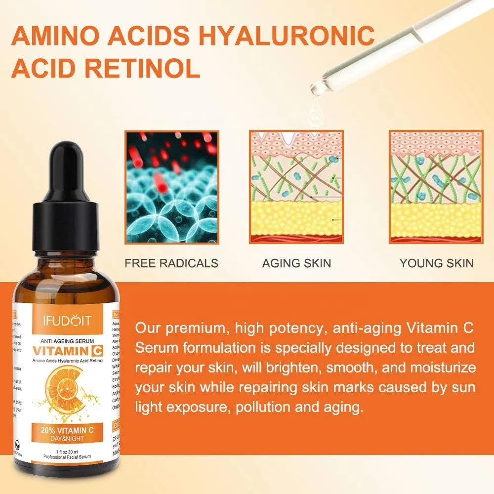 Anti-Aging & Anti-Wrinkle 20% Vitamin C Serum – Plant-Based Face Serum, 30ml