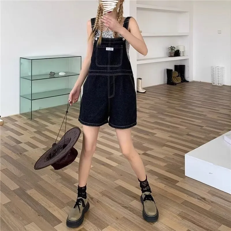 Anti-Aging Elegant Design Sense Denim Suspender Shorts Women's Summer