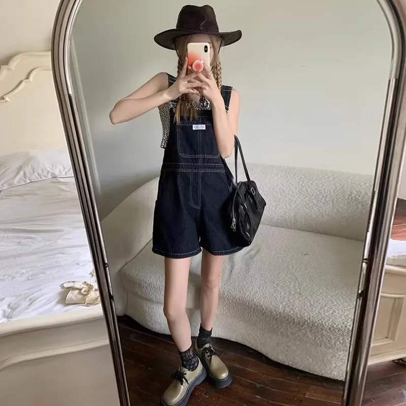 Anti-Aging Elegant Design Sense Denim Suspender Shorts Women's Summer