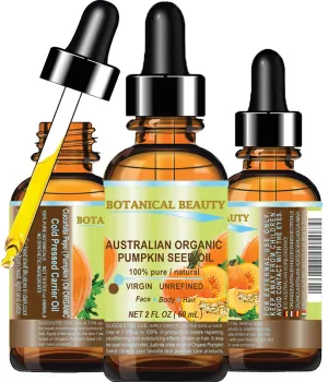 Australian ORGANIC PUMPKIN SEED OIL 100% Pure Natural Virgin Unrefined Cold Pressed Carrier Oil. 2 Fl.oz.- 60 ml. for Face, Skin, Hair, Lip, Nails by Botanical Beauty