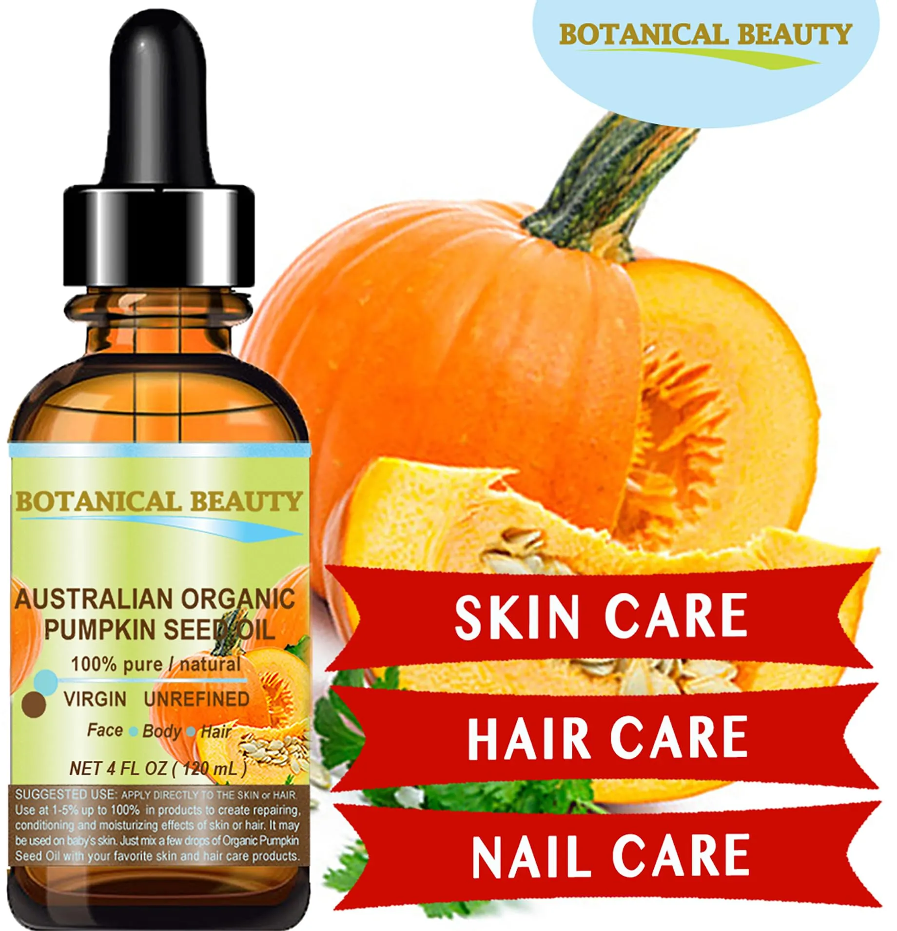 Australian ORGANIC PUMPKIN SEED OIL 100% Pure Natural Virgin Unrefined Cold Pressed Carrier Oil. 2 Fl.oz.- 60 ml. for Face, Skin, Hair, Lip, Nails by Botanical Beauty