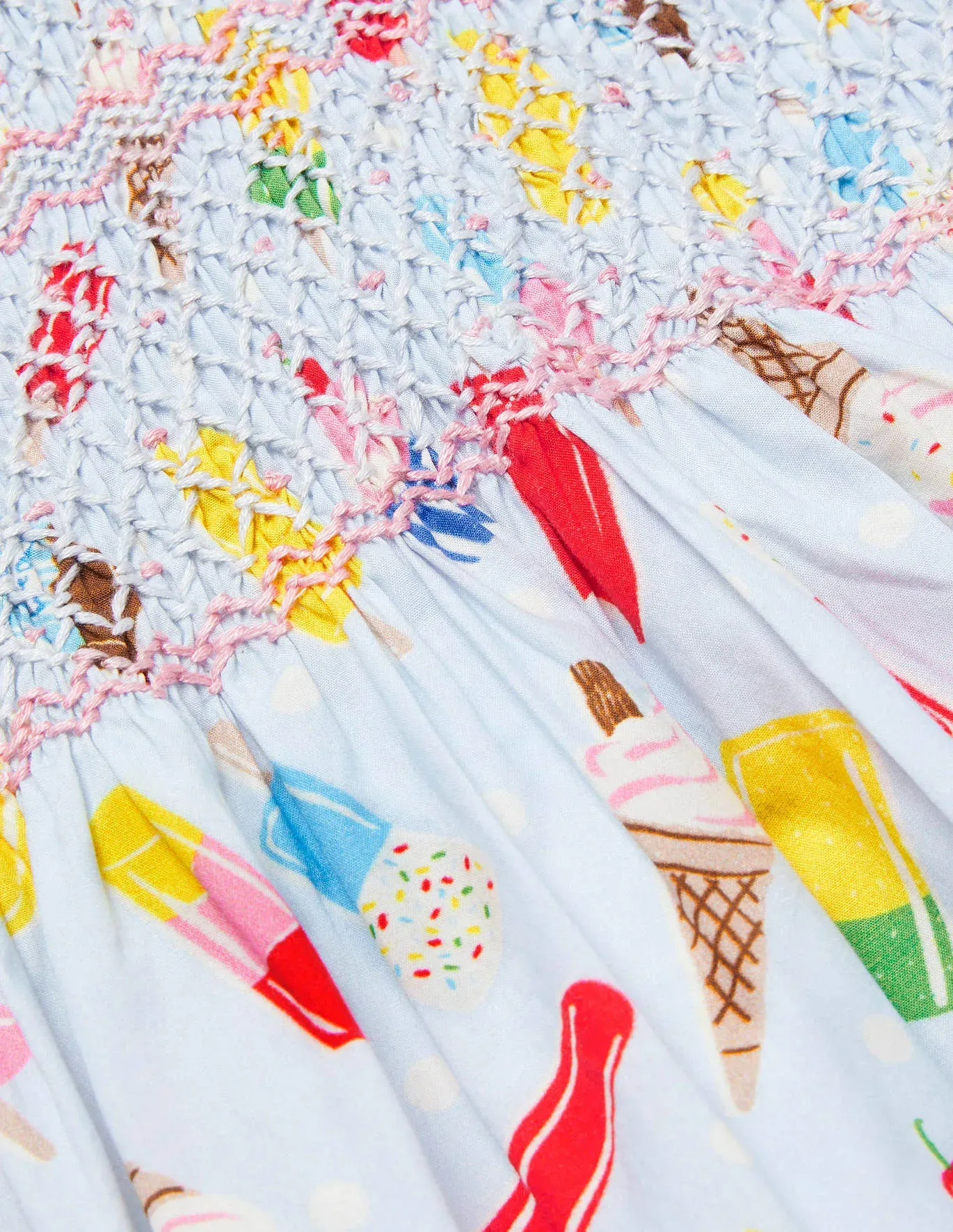 Baby Boden Nostalgic Smocked Woven Dress in Provence Blue Ice Creams