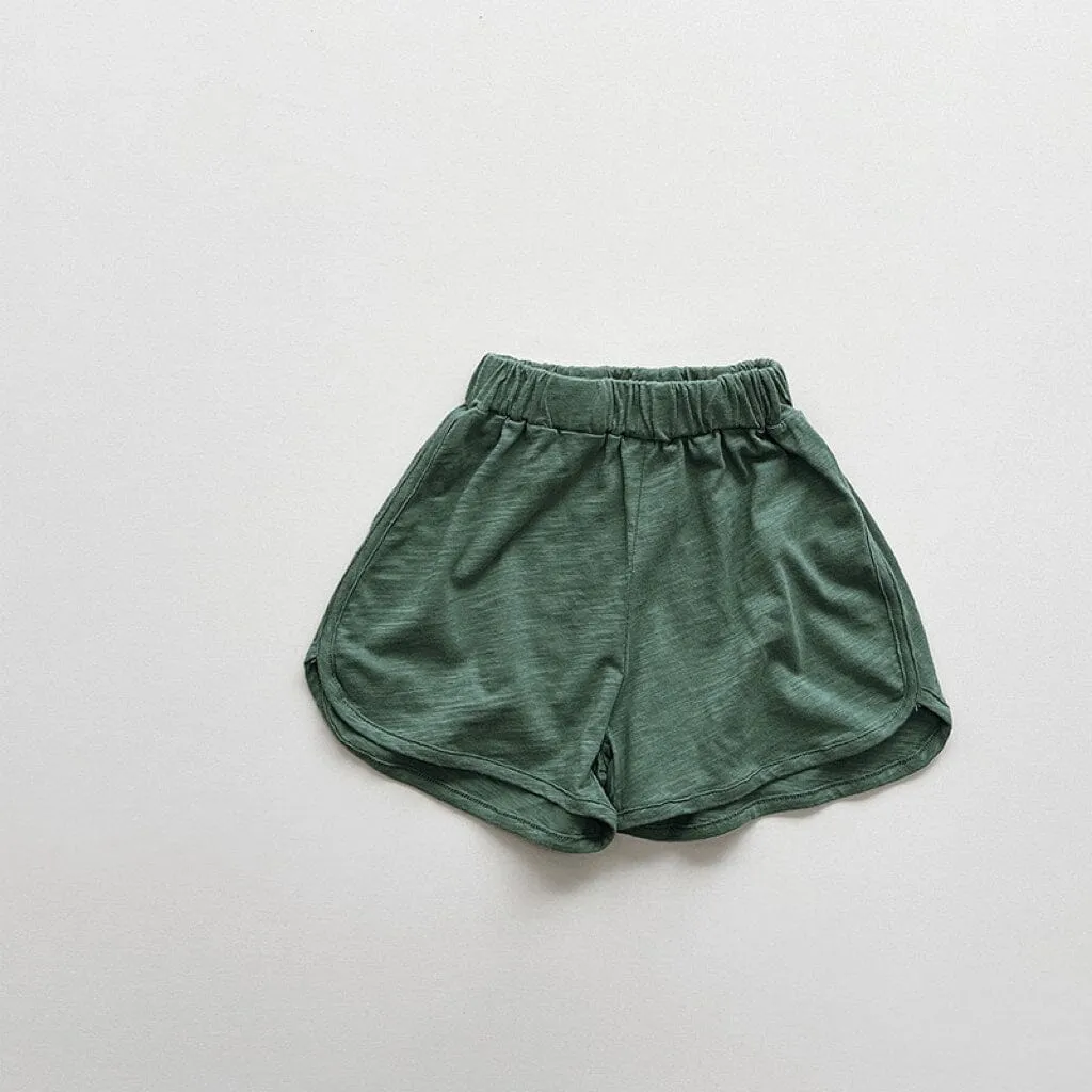 Bubu Solid Color Slub Cotton Shorts