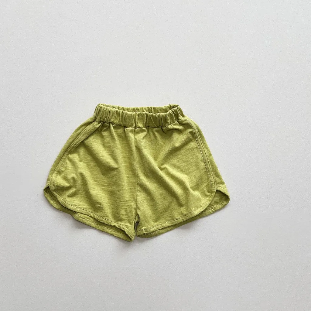 Bubu Solid Color Slub Cotton Shorts