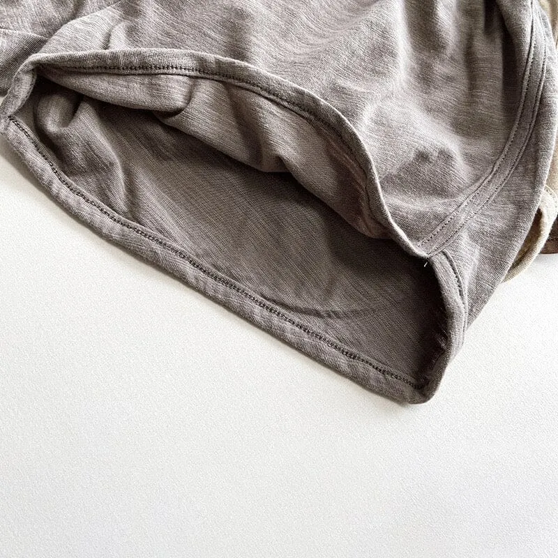 Bubu Solid Color Slub Cotton Shorts