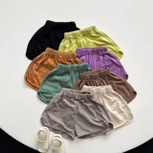 Bubu Solid Color Slub Cotton Shorts