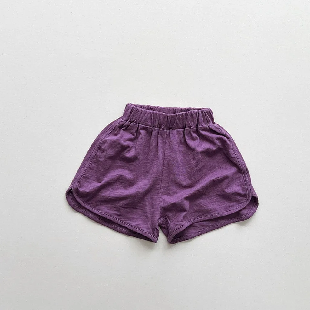 Bubu Solid Color Slub Cotton Shorts