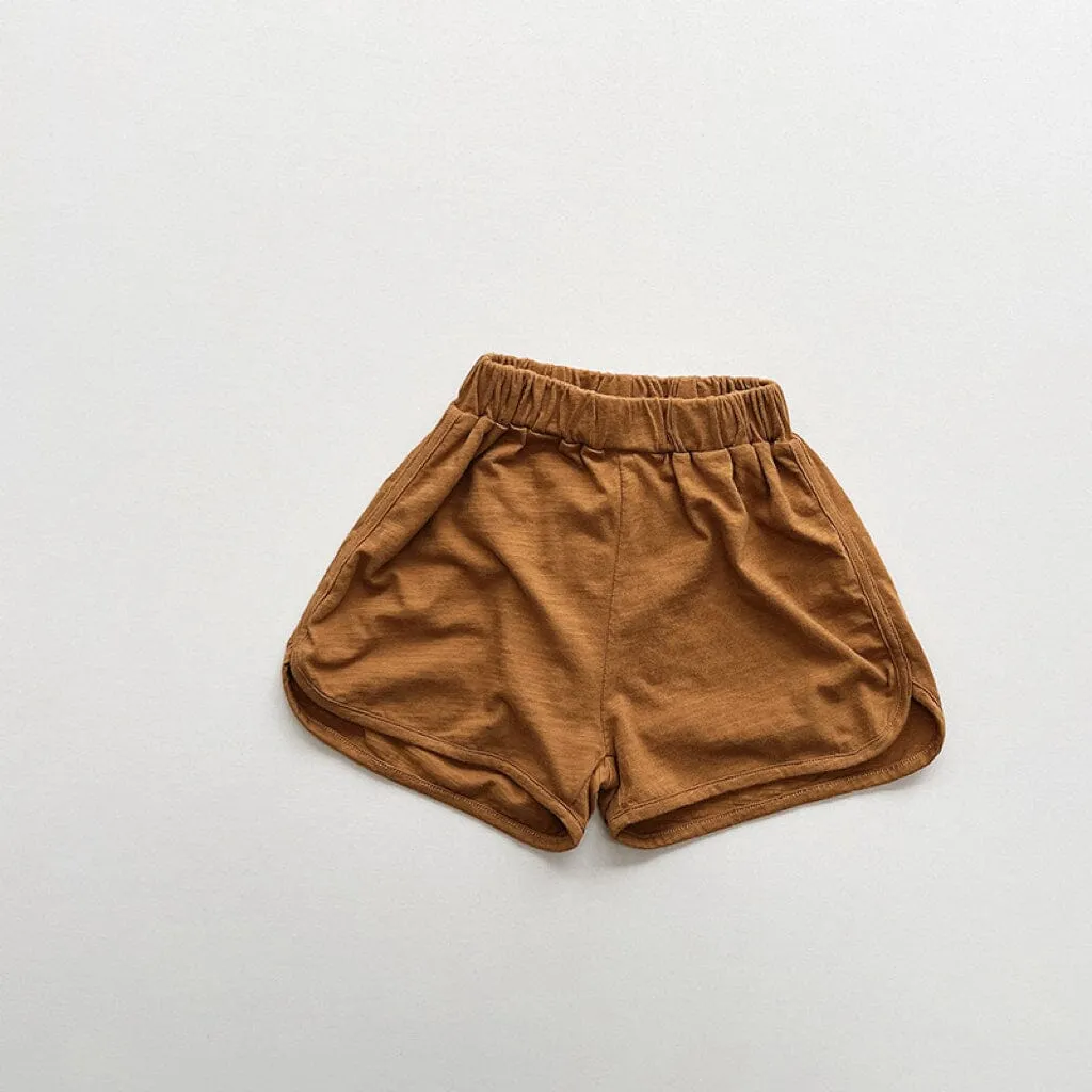 Bubu Solid Color Slub Cotton Shorts