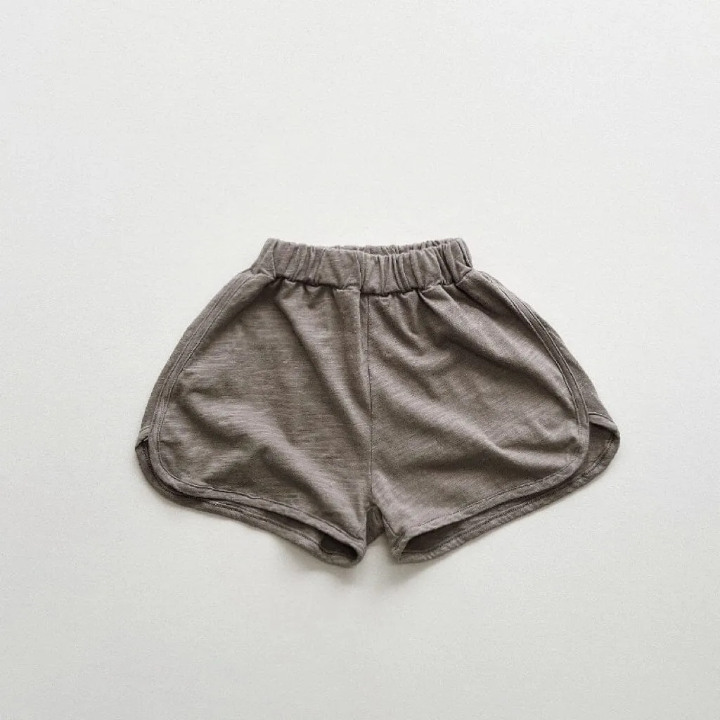 Bubu Solid Color Slub Cotton Shorts