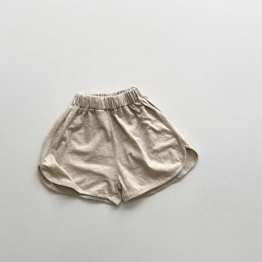Bubu Solid Color Slub Cotton Shorts