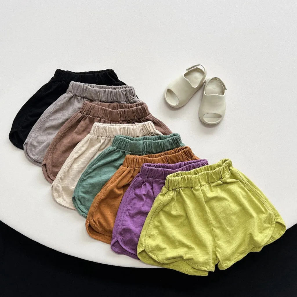Bubu Solid Color Slub Cotton Shorts