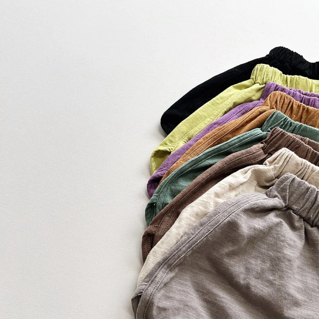 Bubu Solid Color Slub Cotton Shorts