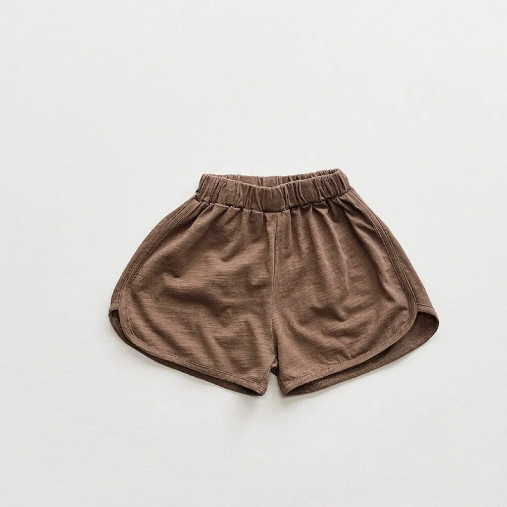 Bubu Solid Color Slub Cotton Shorts