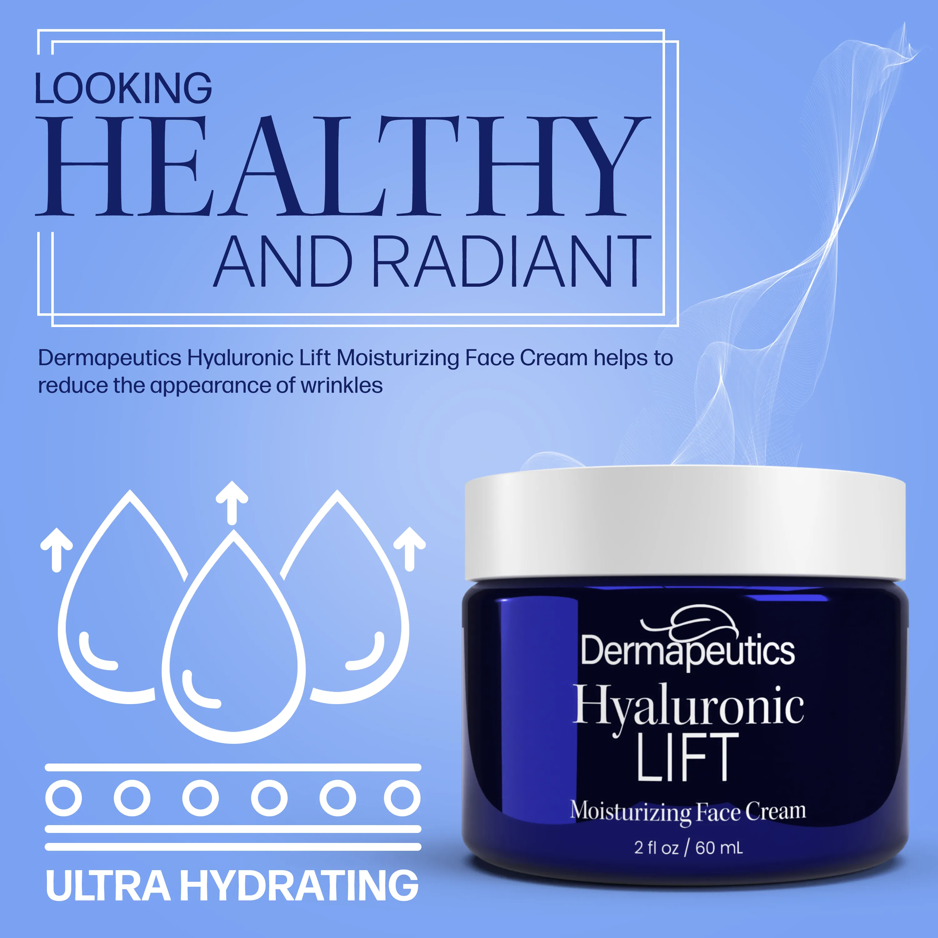Dermapeutics Hyaluronic Acid Cream for Face with Moisturizer, 2 Oz