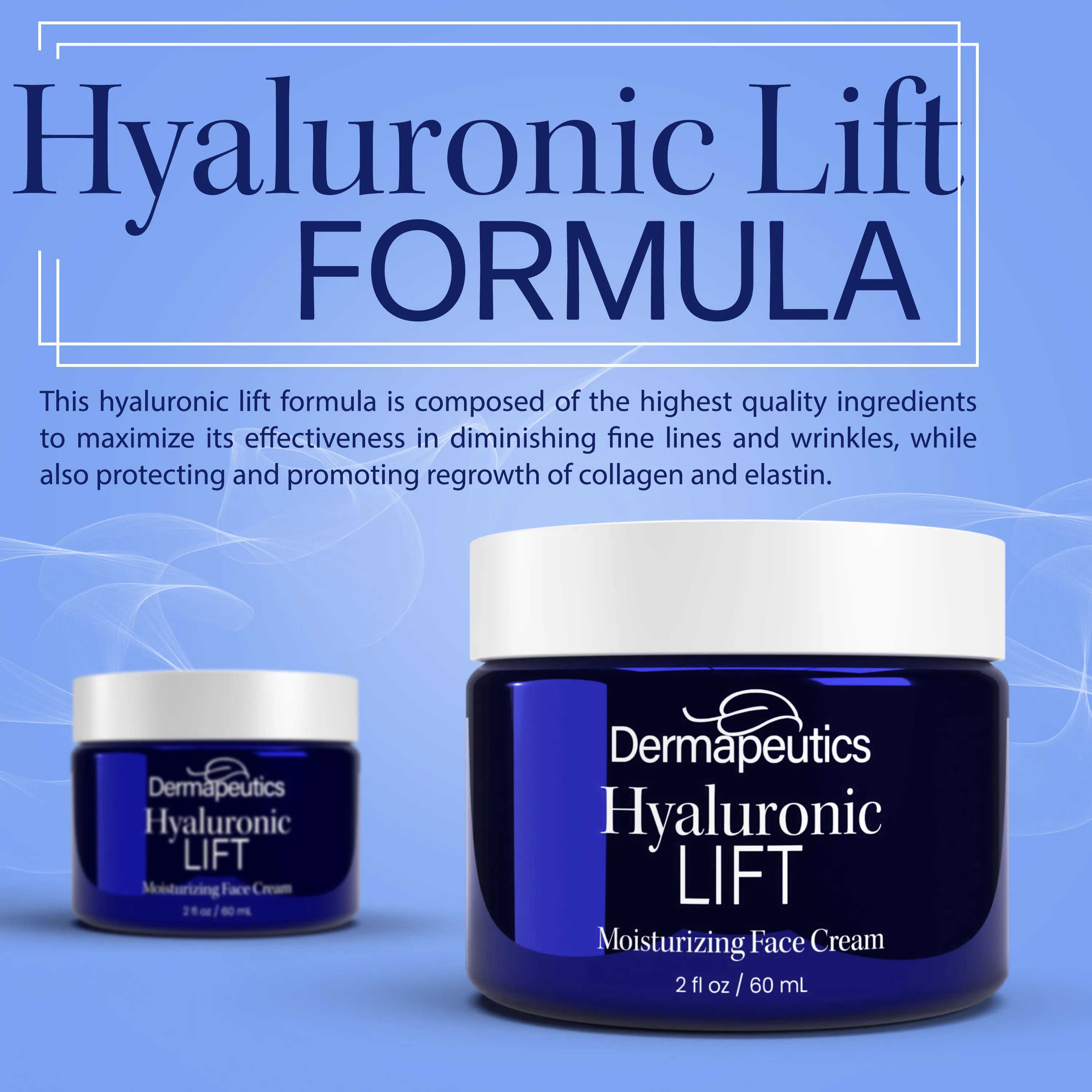 Dermapeutics Hyaluronic Acid Cream for Face with Moisturizer, 2 Oz