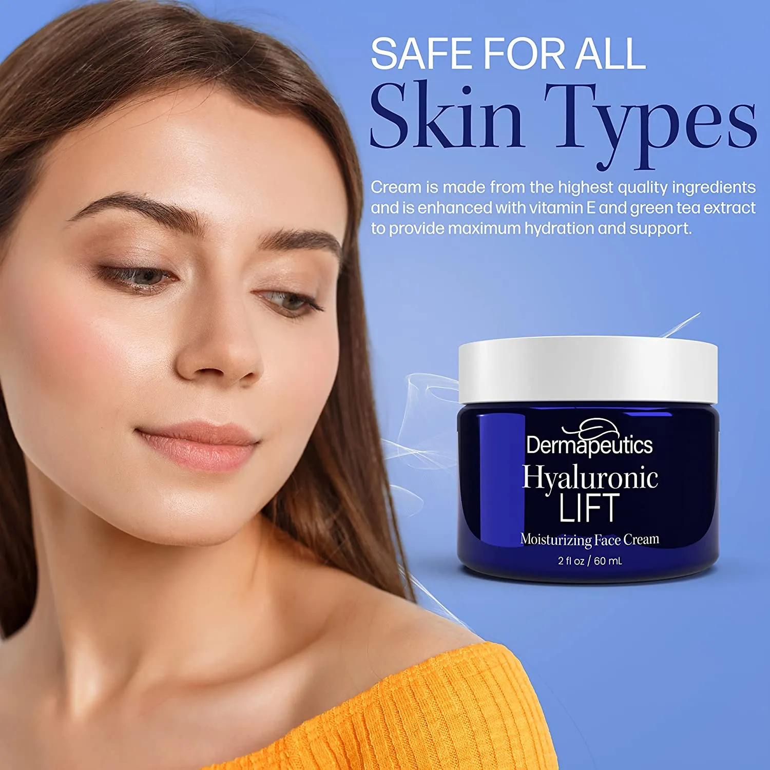 Dermapeutics Hyaluronic Acid Cream for Face with Moisturizer, 2 Oz