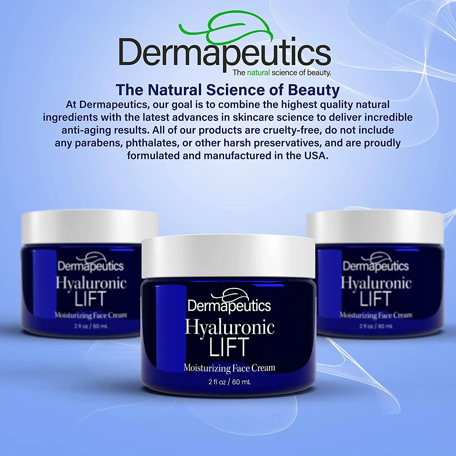 Dermapeutics Hyaluronic Acid Cream for Face with Moisturizer, 2 Oz