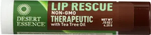 Desert Essence Lip Rescue Therapeutic with Eco Harvest Tea Tree Oil - 0.15 oz - Antiseptic Balm - for Cracked Lips, Cold Sores - for Softer, Smoother Lips - Moisturizer - Cruelty-free - Vegan