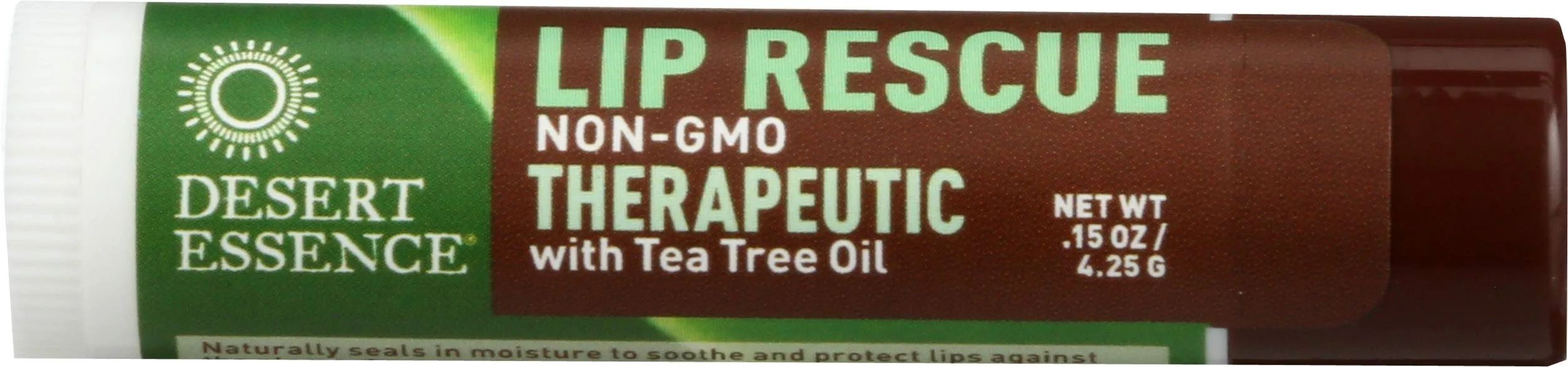 Desert Essence Lip Rescue Therapeutic with Eco Harvest Tea Tree Oil - 0.15 oz - Antiseptic Balm - for Cracked Lips, Cold Sores - for Softer, Smoother Lips - Moisturizer - Cruelty-free - Vegan