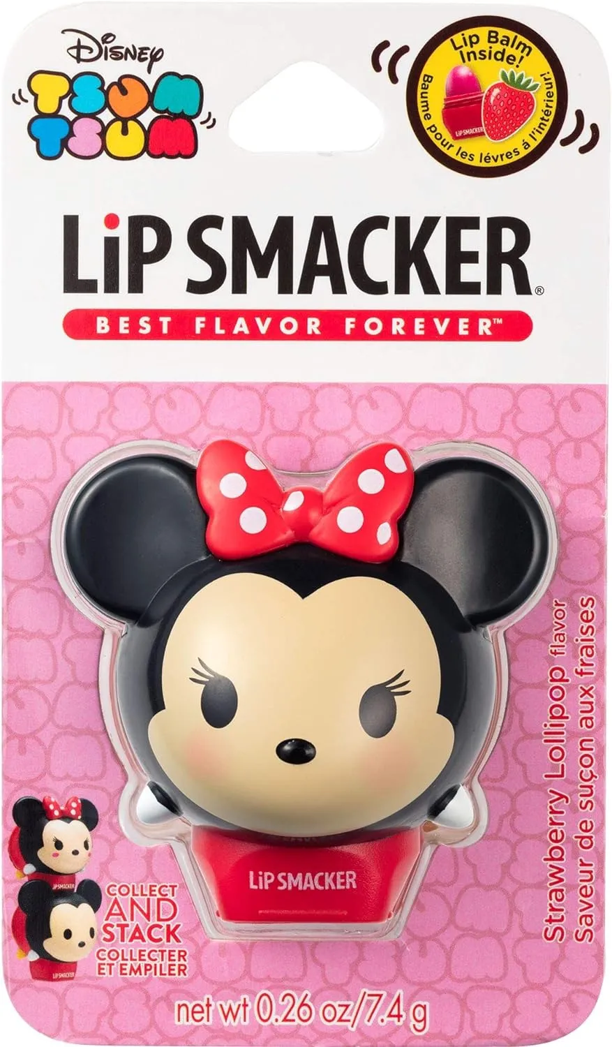 Lip Smacker Disney Minnie Mouse Tsum Tsum Flavored Lip Balm, Minnie Strawberry Lollipop, Clear
