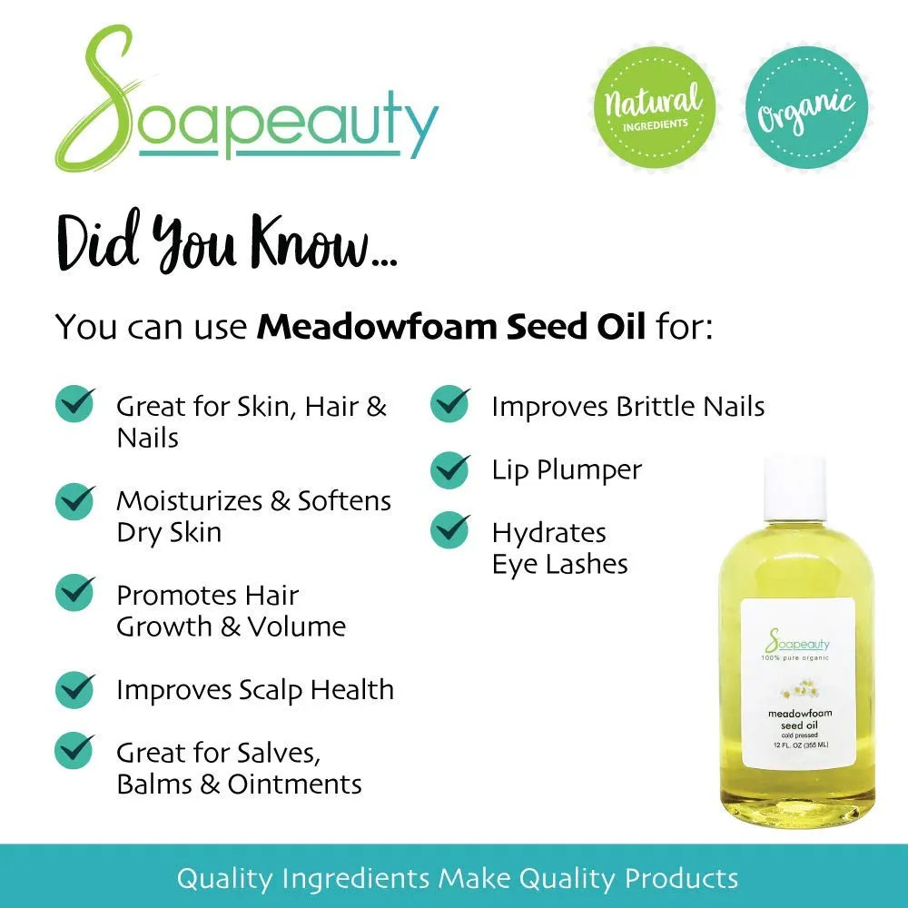 MEADOWFOAM SEED OIL Organic Cold Pressed Unrefined | 100% Pure Natural Meadowfoam Seed Oil for Face & Hair | Moisturizer for Skin, Promotes Hair Growth, Balms | Sizes 4OZ to 1 GALLON | (8 OZ)