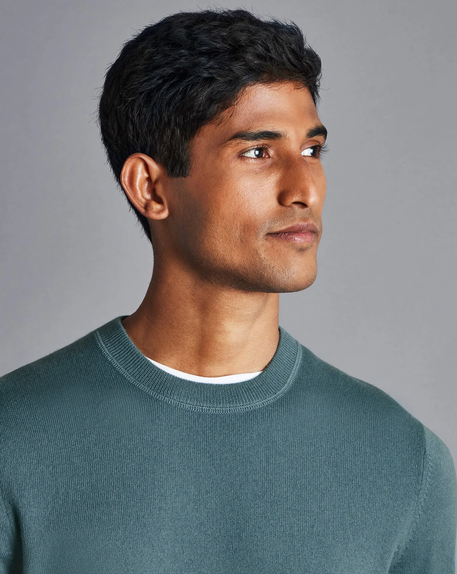 Pale Teal Green Merino/Cashmere Crew Neck Jumper