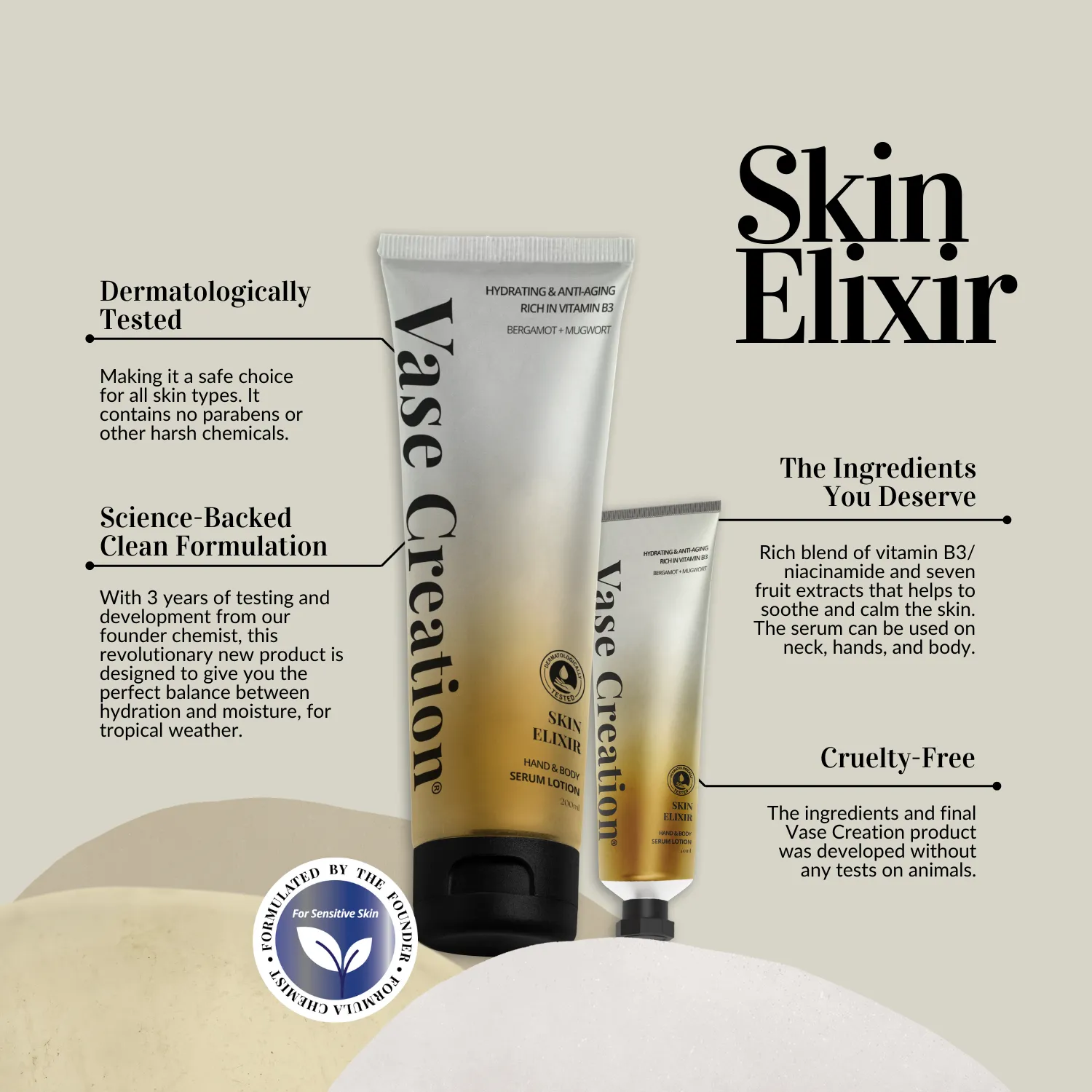 VASE CREATION Skin Elixir Serum Lotion
